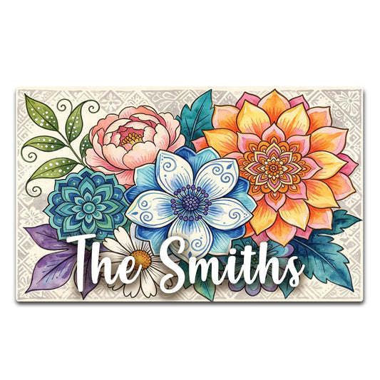 SBQMVGNZ Colorful Flower Welcome Personalized Door Mats for Front Door, Custom Welcome Doormat for Indoor/Outdoor, Funny Door Mat for Outside Entrance, Low Profile Indoor Doormat, Multicolor