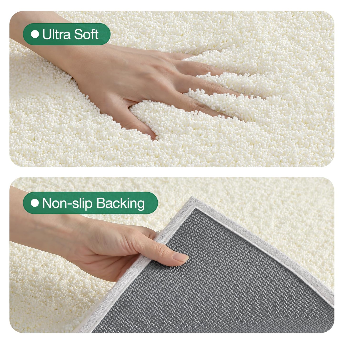 LUMI Cream Bathroom Rugs with Rubber Backing, 20x32 Absorbent Extra Thick Soft Plush Microfiber Bath Mat, Machine Washable Carpet for Bathroom Shower, Tub, Sink, Hotel