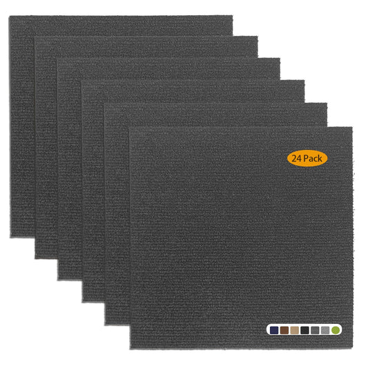 Carpet Tiles Peel and Stick 12”x 12” Non-Slip Self Adhesive Squares Carpet Floor Tile 24Pcs DIY Reusable Waterproof Carpet for Living Room Bedroom
