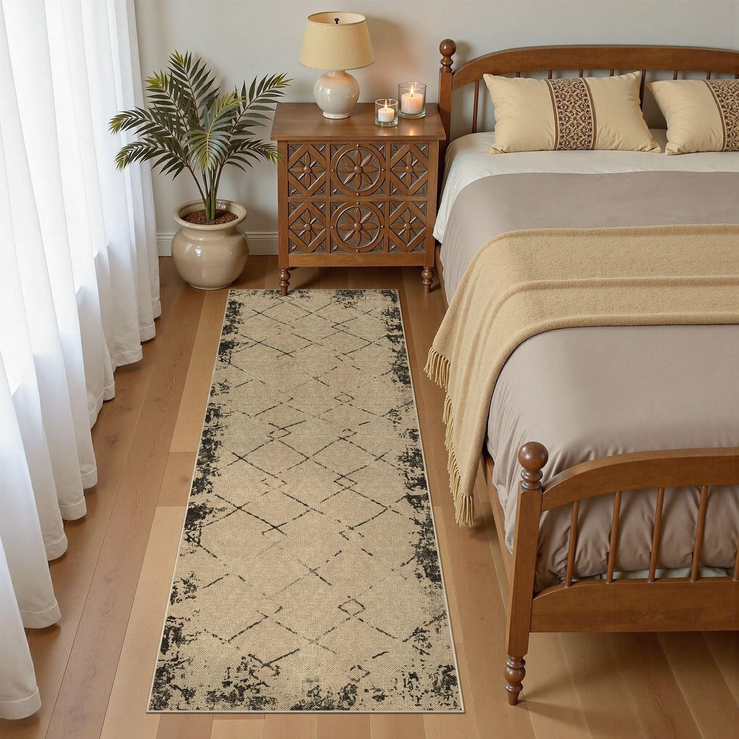 UERMEI 2x6 Outdoor Jute Runner Rug, Neutral Rugs Washable Farmhouse Patio Non Slip Runners Rug for Hallway Kitchen Bedroom Porch Laundry Bathroom Modern Brown