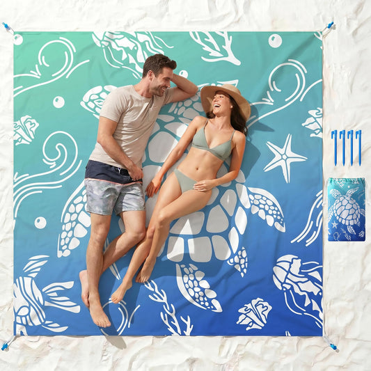 MelonBoat Beach Blanket: Blue Sea Turtle Beach Mat, 79''x83'' Large Sandproof Sand Free Waterproof Quick Dry, Lightweight Outdoor Rug for Trip Vacation Summer Travel Picnic Camping Pool Swim