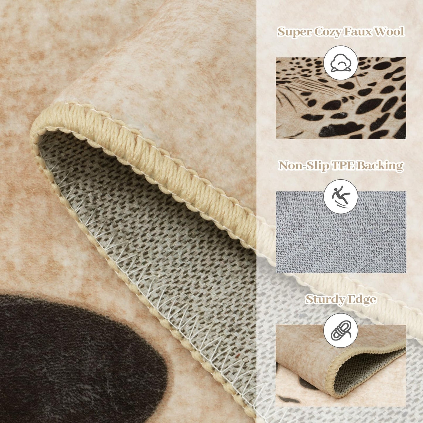 OJIA Leopard Print Rugs for Living Room Beige 8x10 Rug Washable Area Rugs for Bedroom, Modern Non-Slip Ultra-Thin Soft Large Carpet Non-Shedding Nursery Rug for Kids Playroom Dining Room Home Decor