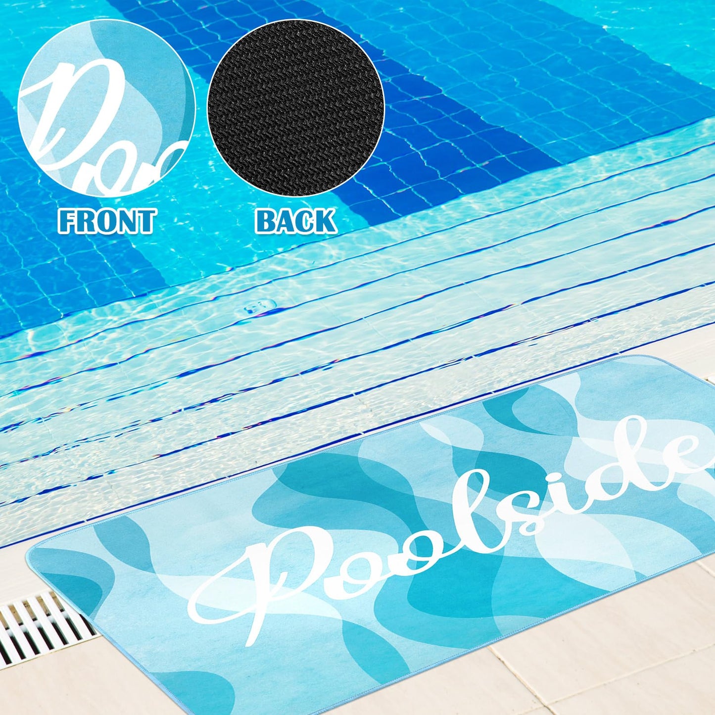 Jenaai 24" X 48" Poolside Mat Outdoor Rug, Non Slip Waterproof Rubber Mat for Deck, Edge of Pool, Patio, Beach, Summer Outside Swimming Decorative (Waves)