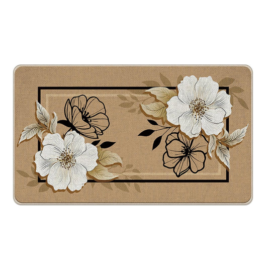Livcoz Vintage Floral Welcome Home Front Door Mat, Retro White Flower Botanical Decorative Doormat Non-Slip Floor Entryway Rug, Farmhouse Low Profile Indoor Outdoor Home Kitchen Decoration 17''x29''