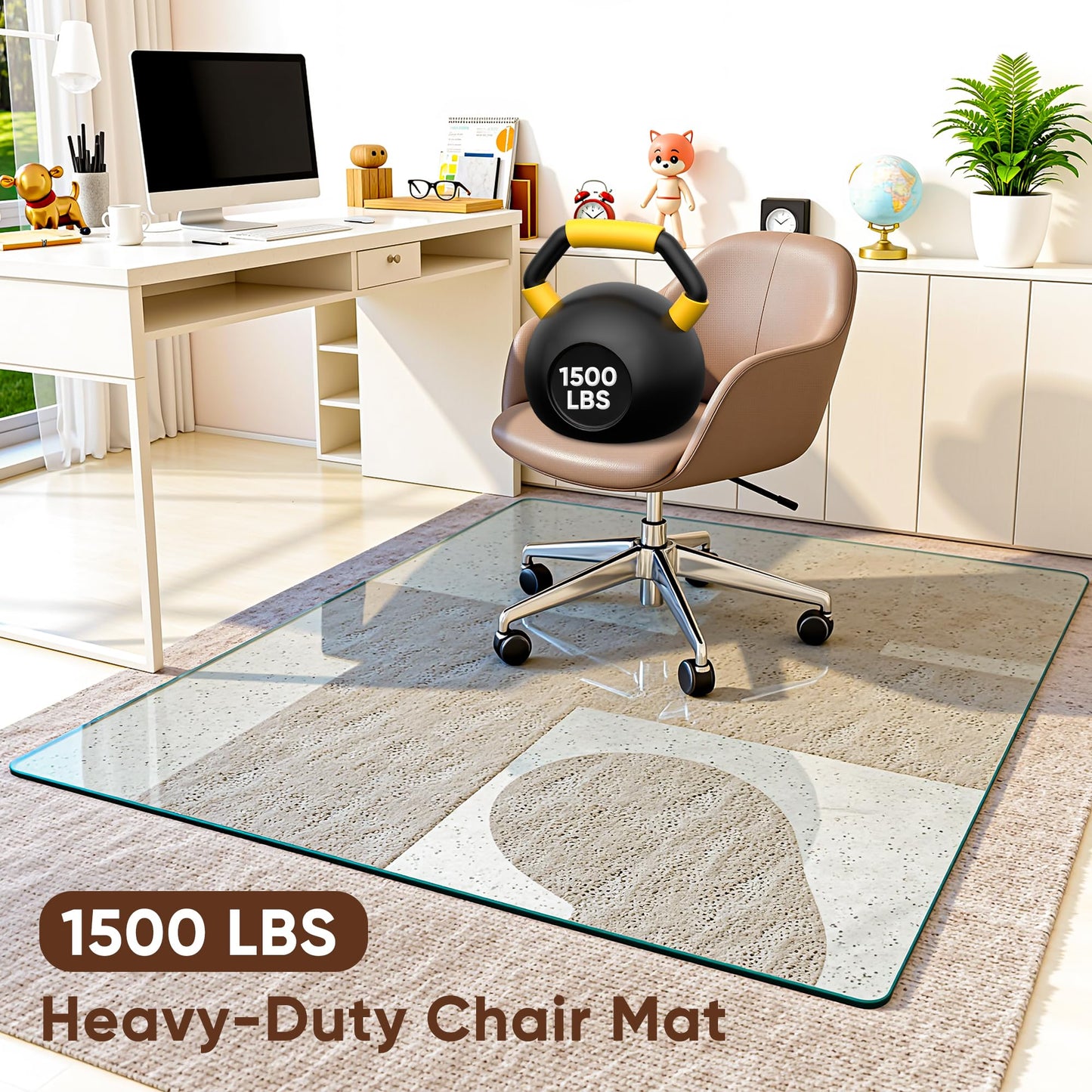 Antok Tempered Glass Chair Mat, 46"x55" Office Chair Mat for Carpet & Hardwood Floors, Heavy Duty 1/5" Desk Chair Mat for Smooth Rolling at Home or Office