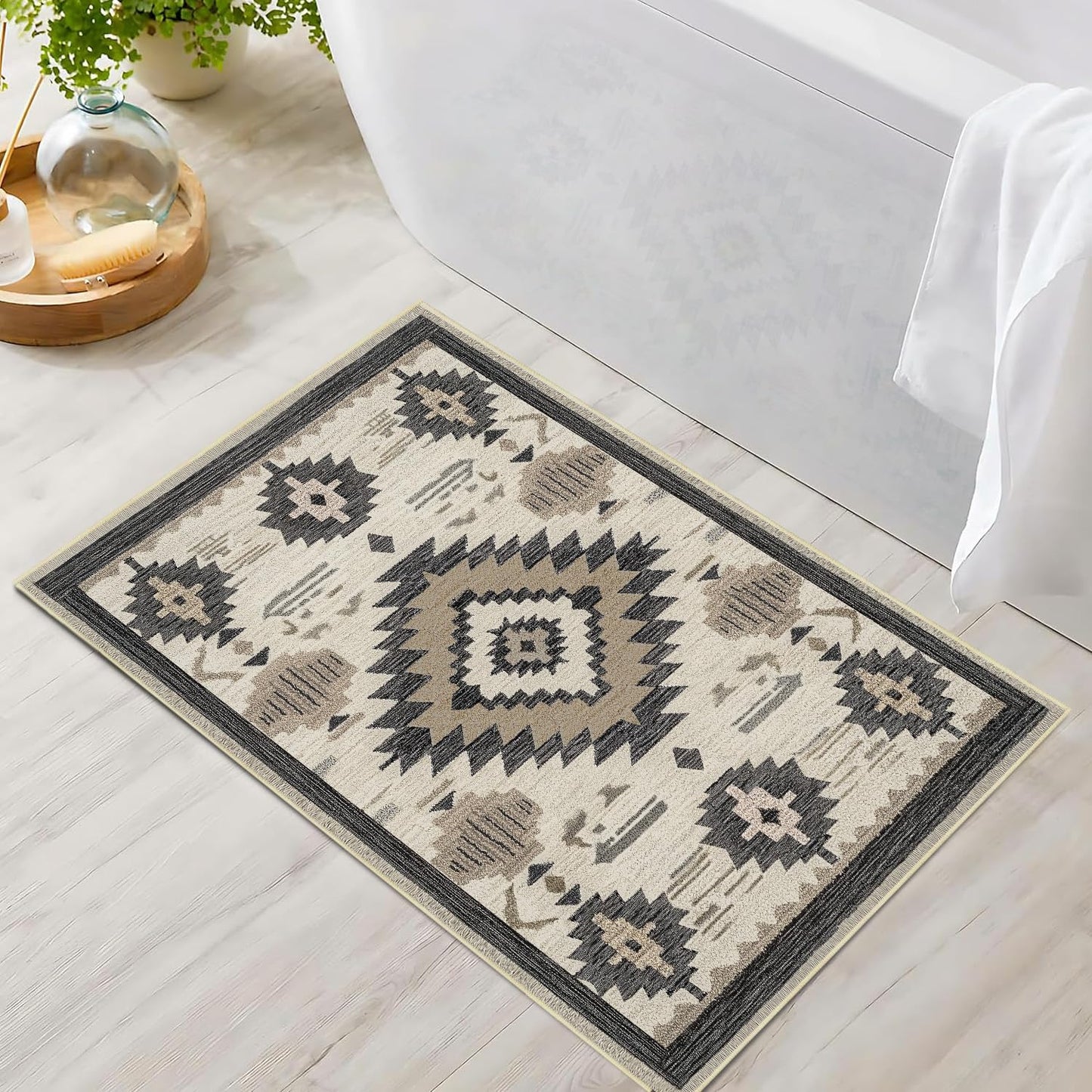 Western Rug 2x3 for Entryway Southwestern Aztec Area Rugs Machine Washable Boho Tribal Navajo Southwest Rug Non Slip Printed Low-Pile Indoor Door Mat Floor Carpet for Kitchen Bathroom Laundry, Beige