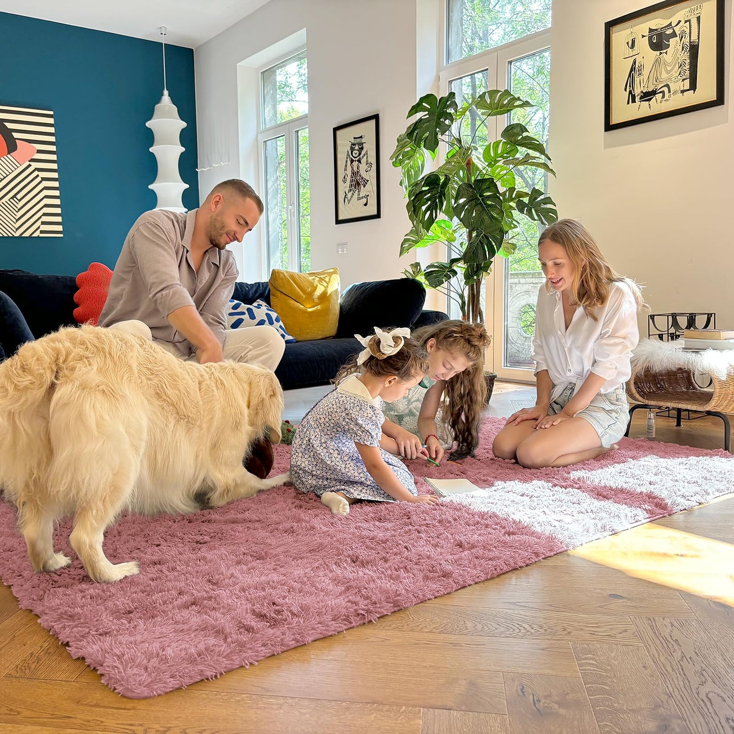 OLANLY 5x7 Machine Washable Large Area Rugs for Living Room, Bedroom, Soft Fluffy Shaggy Bedside Rug, Indoor Floor Carpet for Kids Girls and Boys, Dorms, Nursery, Home Decor Aesthetic, Pale Pink