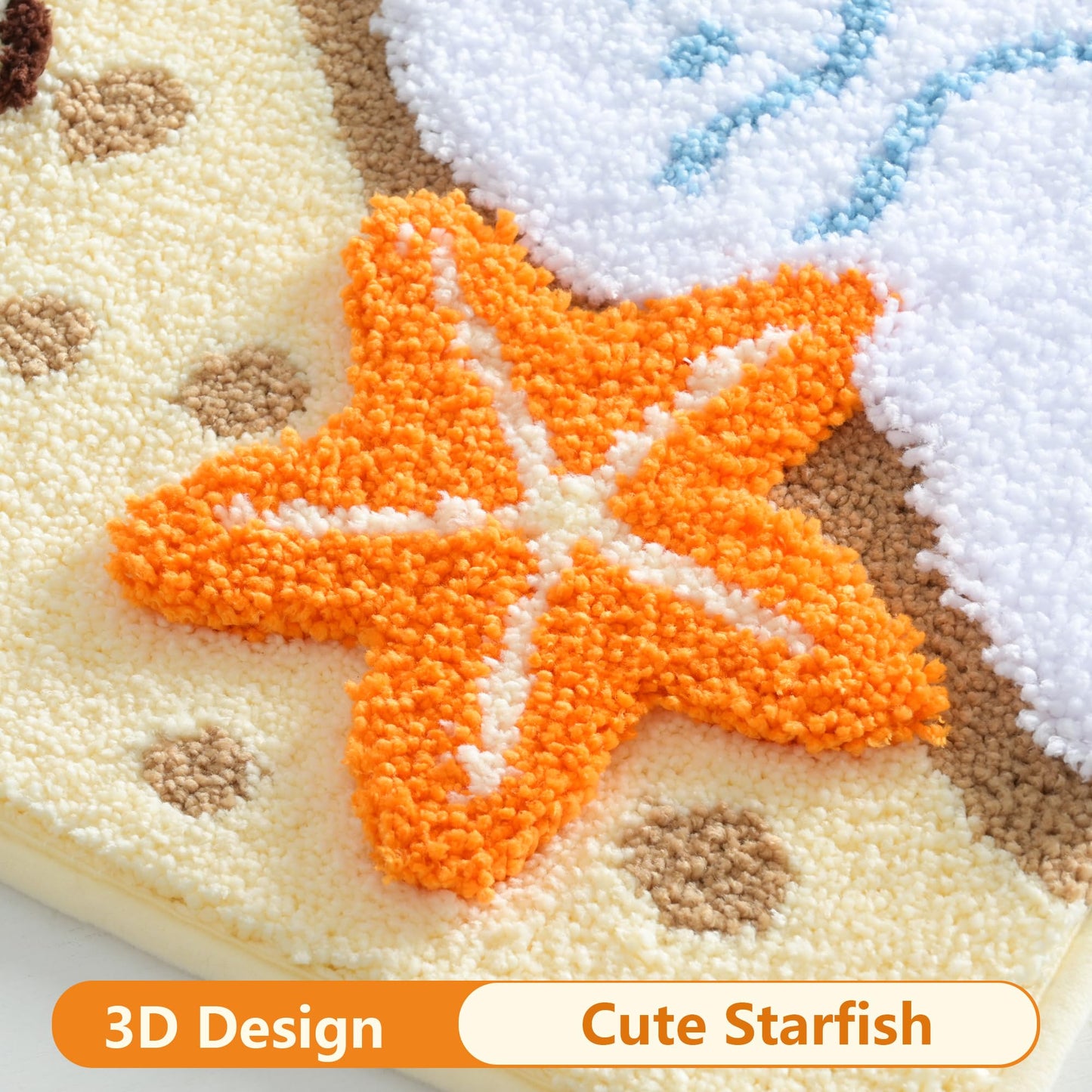 QJHOMO Coastal Bathroom Rugs Beach Ocean Wave Bath Mat Nautical Rug, Cute Colorful Bath Rug 3D Starfish Shell Beachy Theme Bathroom Decor, Soft Microfiber Carpet Non Slip Washable Bathmat(20x32 inch)