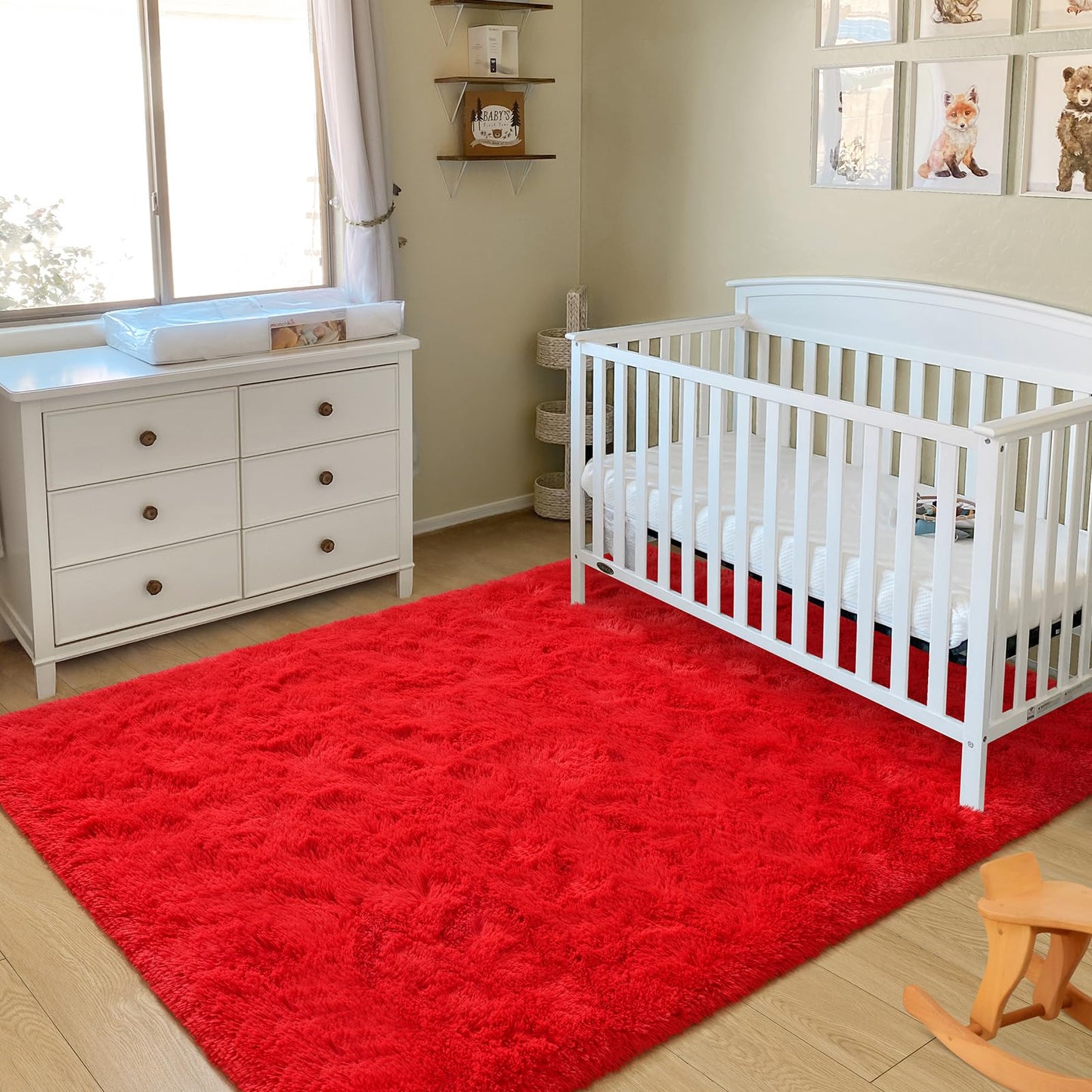 BENRON Fluffy Red Rugs for Living Room Bedroom 4x6, Soft Plush Fuzzy Shaggy Rugs for Kids Girls Boys Room Decor, Washable Indoor Floor Carpets