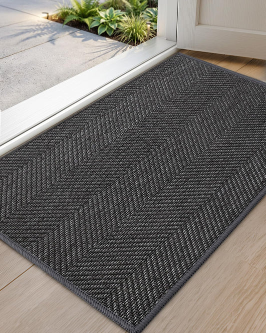 Color&Geometry Ultra Thin Indoor Door Mat 24"x36", Machine Washable Front Door Mat Non Slip, Low Profile Entrance Mat Indoor, Absorbent Doormat for Inside, Entry, Entryway, Charcoal Grey Heather(FOLD)