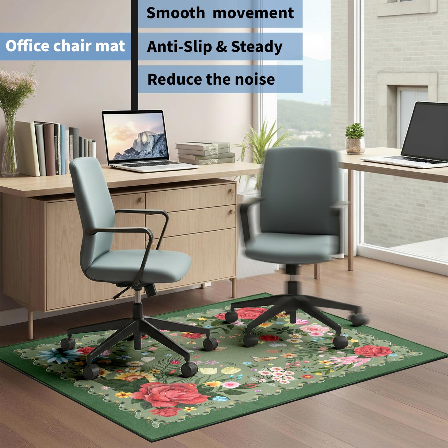 Office Chair Mat,48"x36"Floor Protector,Flowers Desk Chair Mat,Chair Mat for Hard Wood and Tile Floor Chair mats