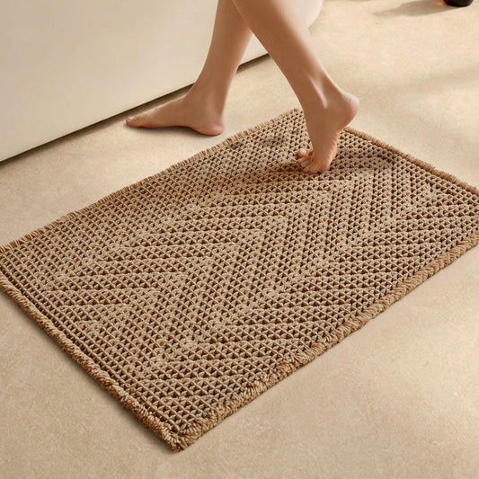 Sunfly Boho Bathroom Rug, Herringbone Waffle Bath Mat Non-Slip Washable Super Absorbent Quick Dry, Farmhouse Bath Mat for Bathroom Floor Decor 20"*30" Khaki