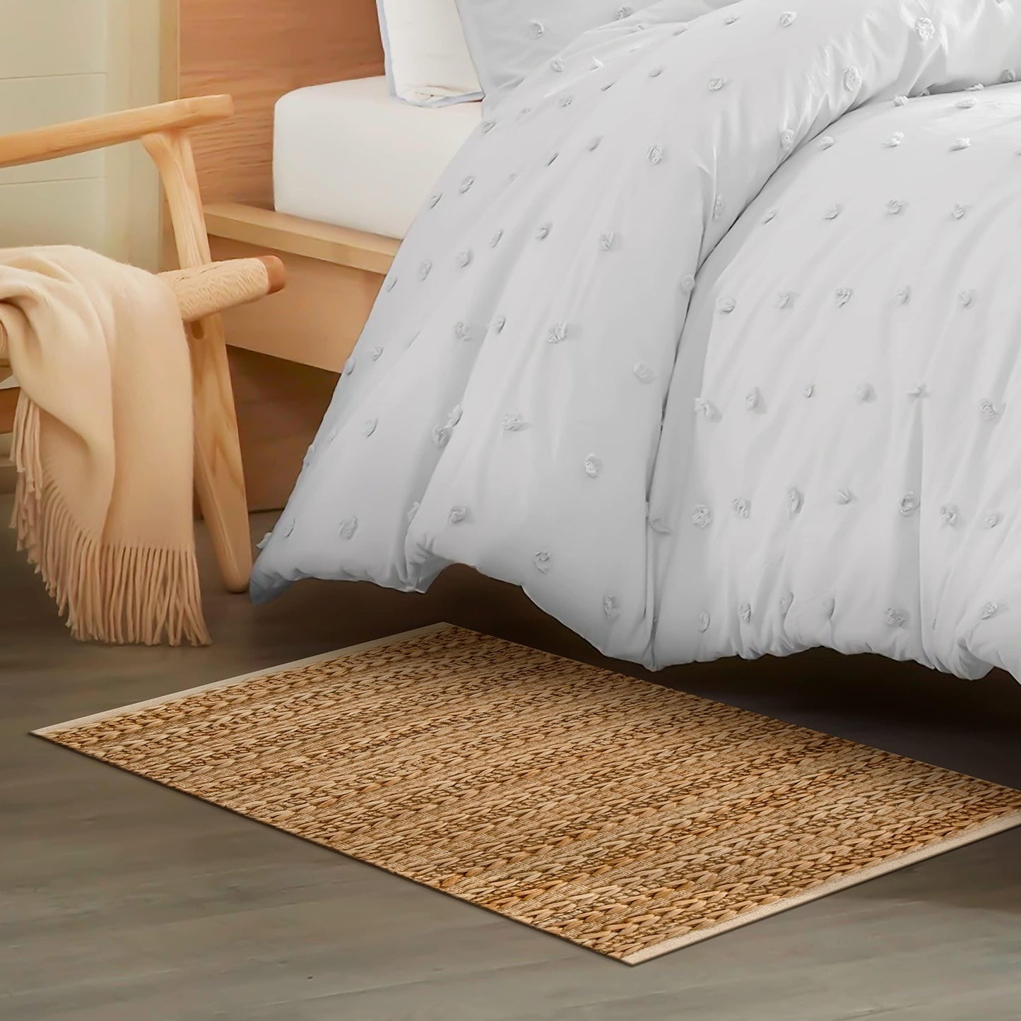 Jute Patsan Hand Woven Area Rug 2x3 Feet — Natural Twisted Stripe Design | Soft Accent Floor Rug for Entryway, Kitchen, Bedroom, Nursery | Small Rustic Boho Beige Mat | Eco-Friendly Natural Fiber