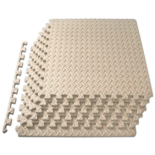 ProsourceFit Exercise Puzzle Mat 1/2-inch, EVA Interlocking Foam Floor Tiles for Home Gym, Workout Equipment, Kids Play Areas, Beige, 24 Sq Ft - 6 Tiles
