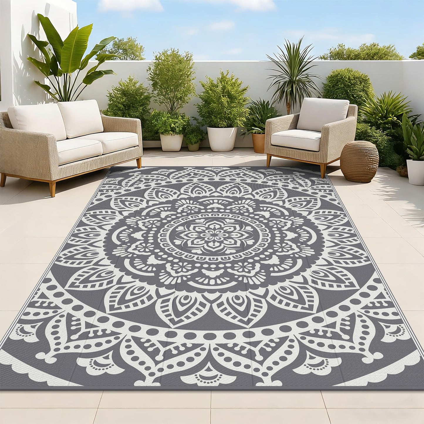 Bsmathom Waterproof Outdoor Rug 5'x8' Grey