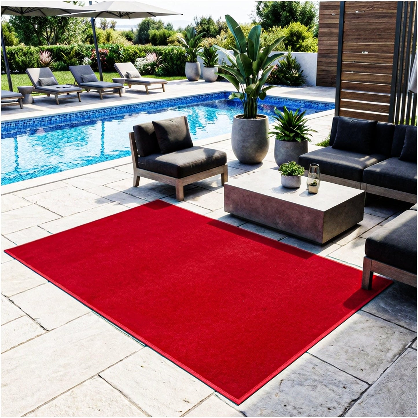 KOECKRITZ Valdosta Indoor Outdoor Rug 4' x 8' UV Resistant Olefin Carpet, Lightweight 3/16" Thick Rug for Patio, Deck, Porch, Balcony, Gazebo or Dock - Bright Red