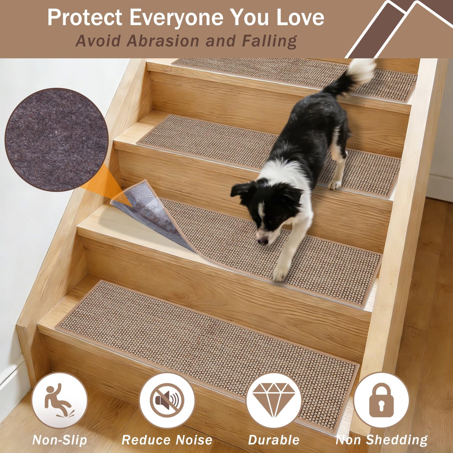 Stair Treads Non Slip, 15 Pack 8" X 30" Beige Stair Runners for Wooden Steps Non Slip with Reusable TPE Adhesive Backing, Carpet Stair Treads for Kids Elders and Pets, Machine Washable, Anti-Fall