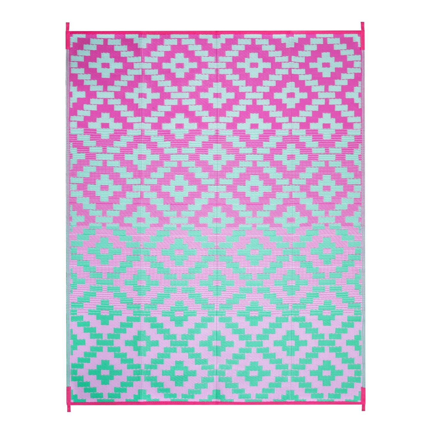Anidaroel Ombre Outdoor Area Rugs 8x10 Waterproof, Reversible Plastic Straw Outside Rug for Patios Clearance, Large Outdoor Area Rug for RV Camping, Picnic, Camper, Backyard(Green&Pink,8‘x10')