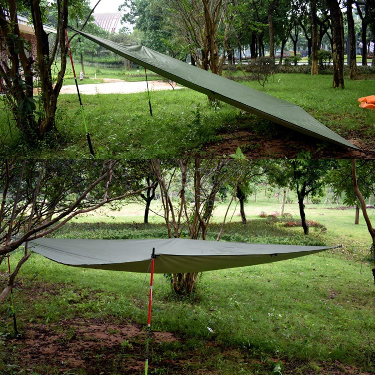 WoneNice 10x10 FT Waterproof Camping Tarp, Lightweight UV Protection Camping Cover for Tents, Beach, Picnics, Car and Adventure, Army Green