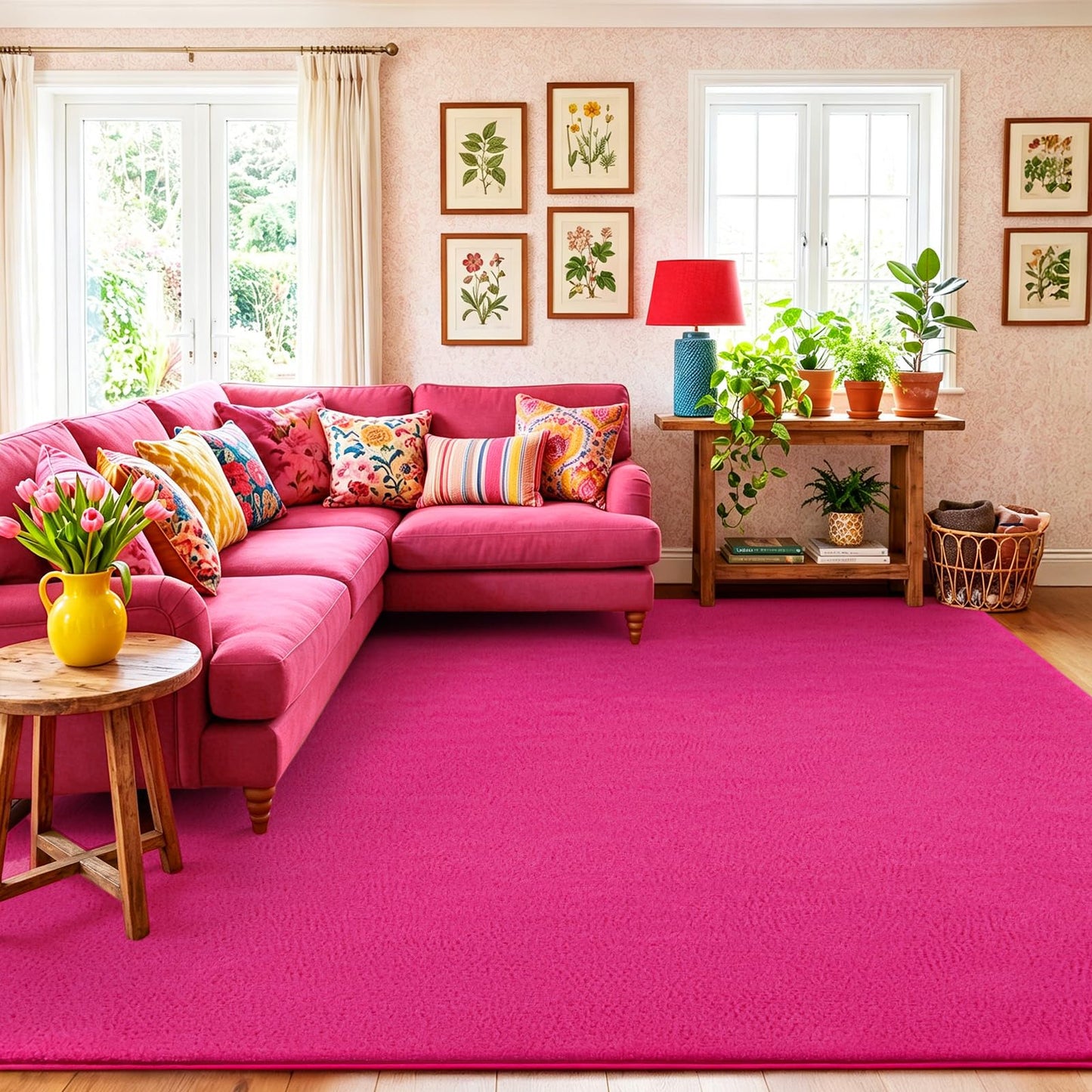 Quntue Area Rugs for Living Room Bedroom, 5x8 Feet Hot Pink Memory Foam Rug, Super Soft Thickened Modern Indoor Dorm Carpets, Upgrade Non-Slip Washable Bedside Rug for Boys Girls Nursery Home Decor