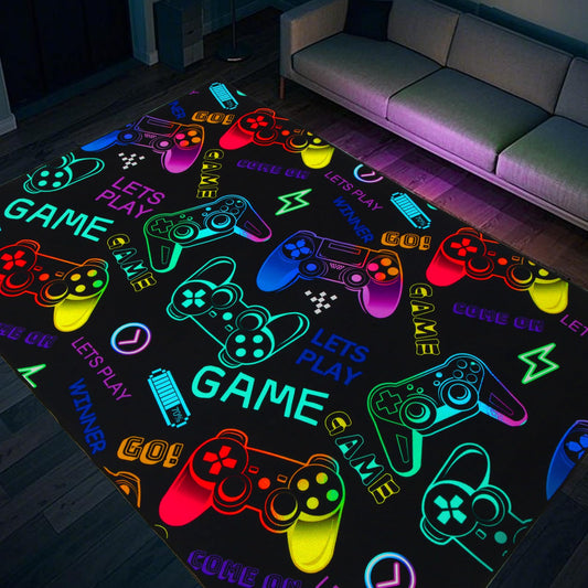 Vibrant Gaming Themed Area Rugs for Game Room Bedroom Decor Rug, Gamer Floor Carpet Mat 3'x5' for Boys Mens Kids Teens Video Games Console Rugs Under Desk Decorative Youth Setup Floor Mats