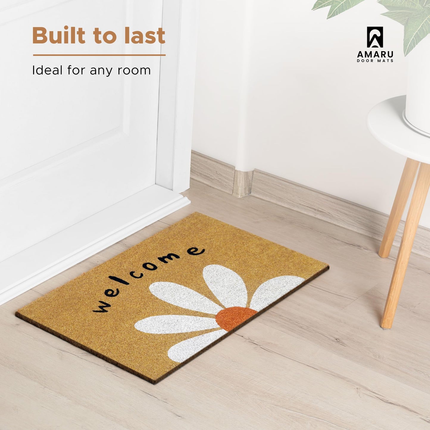 Welcome Daisy - 17"x29" - Coir Door Mat with Heavy Duty Backing - Welcome Mats for Entryway, Porch - Anti-Slip PVC & Coconut Fiber Surface - Natural Home Accessories, Minimalist Original Design