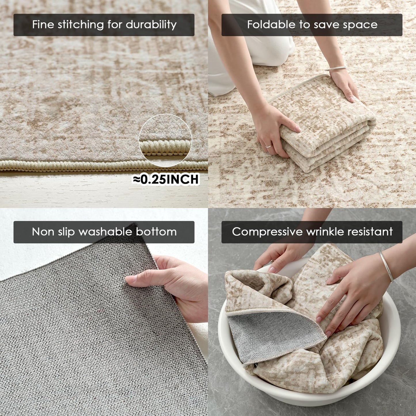 RUGIXE 5×7 Rug Foldable Machine Washable Living Room Area Rug, Machine Washable Anti-Slip Retro Rug, Low-Density Lightweight Chenille Printed Rug, Bedroom, Dining Room，Rugs for Living Room