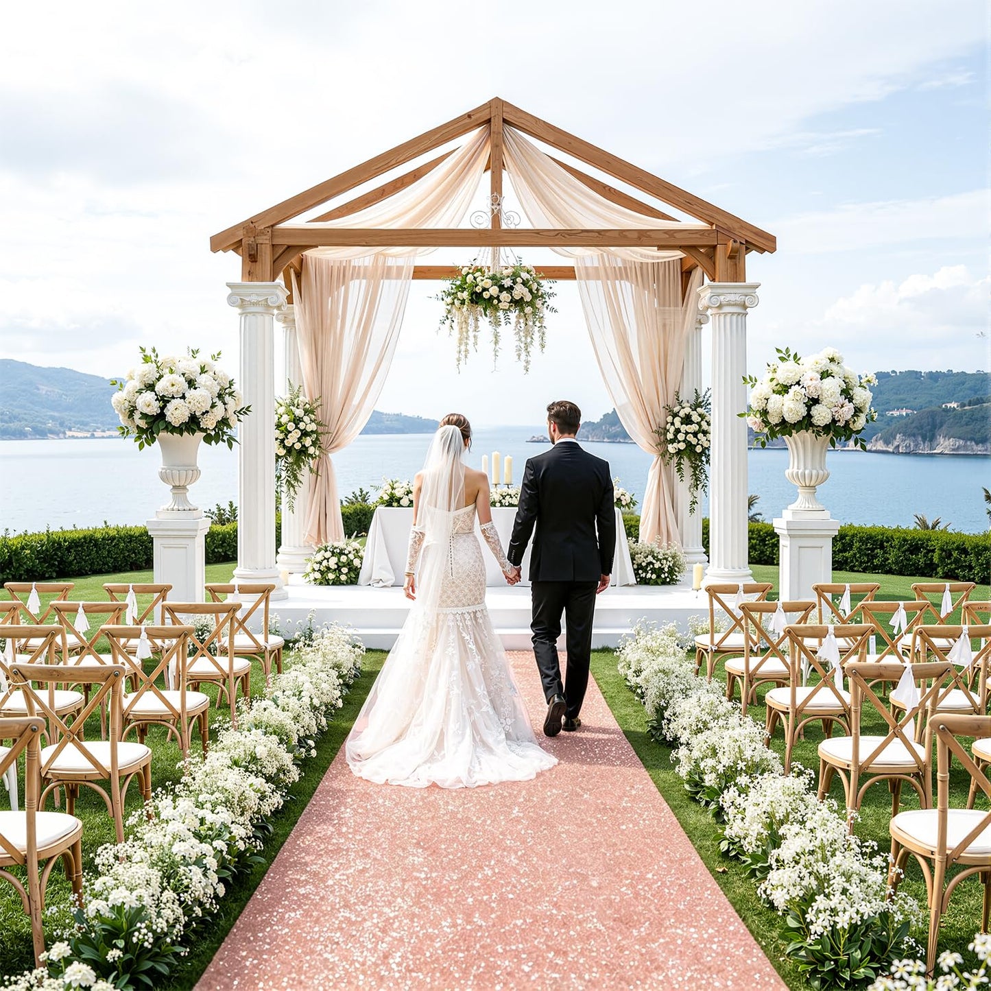 PATYDEST Rose Gold Carpet Runner Sequin Aisle Runner for Wedding Ceremony 4FTx15FT Glitter Wedding Runner Aisle Outdoor Aisle Runners for Bithday Banquet Parties Prom Decorations