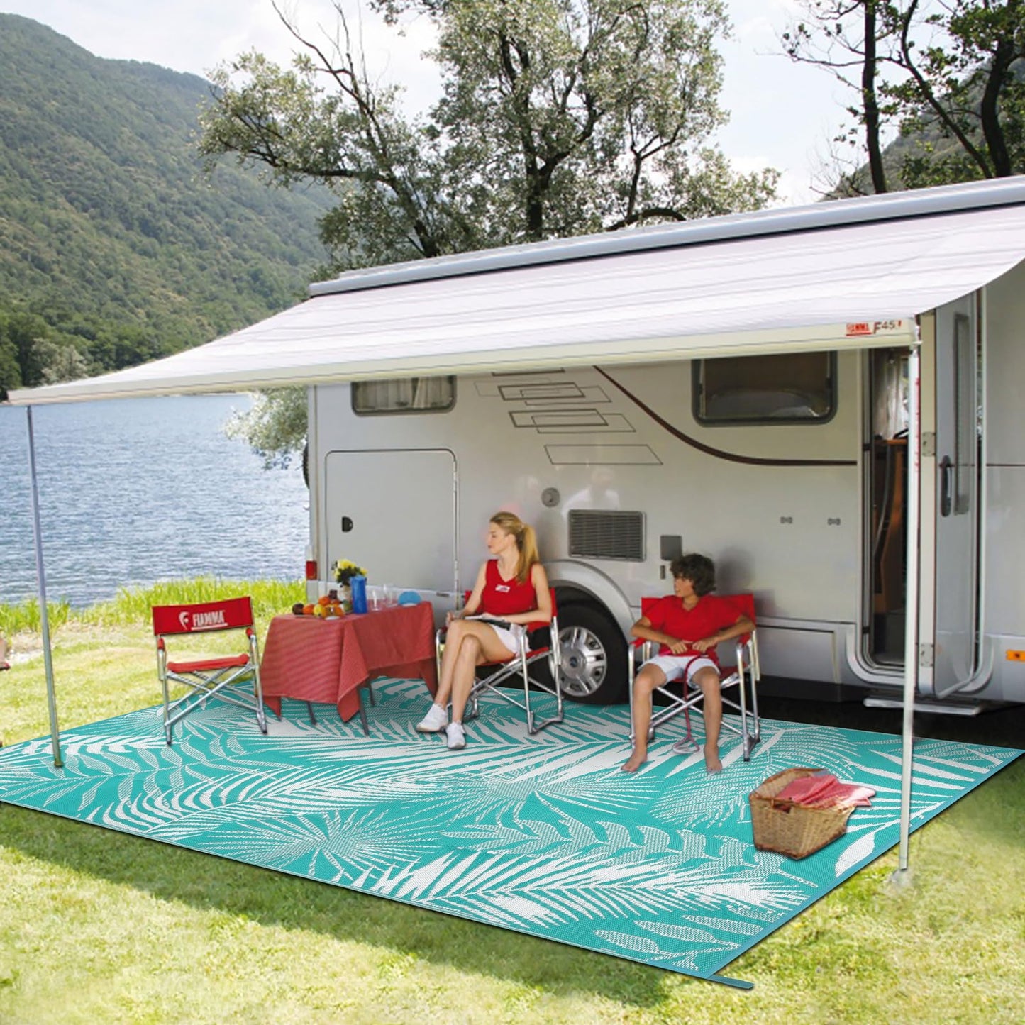 HiiARug Outdoor Rug 5x7 ft, Reversible Waterproof Plastic Straw Patio Rugs, RV Mat for Outside Quick Dry Carpet for Deck Porch Poolside Beach Camper Backyard