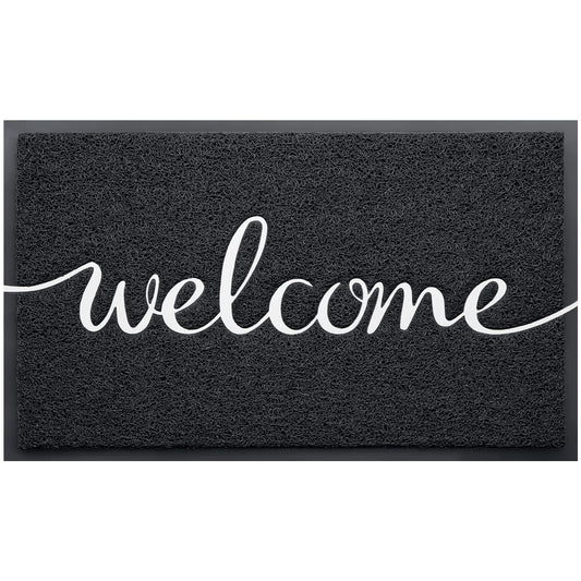 BeneathYourFeet Door Mat, Welcome Mat Low Profile Floor Mat Front Doormat Indoor and Outdoor Doormat Non Slip Rugs for Entryway, Patio, High Traffic Areas (36"x24", Black-Welcome)