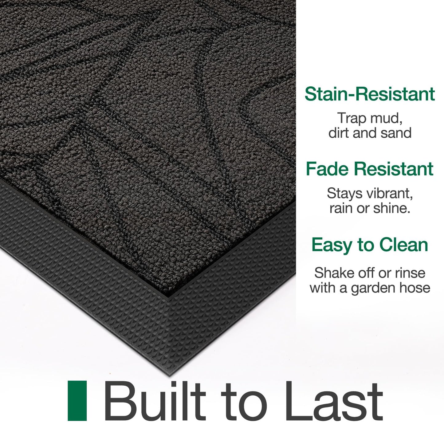 LUMI Outside Welcome Door Mat 20x32, Non-Slip Heavy Duty Dirt Trapper, Grey
