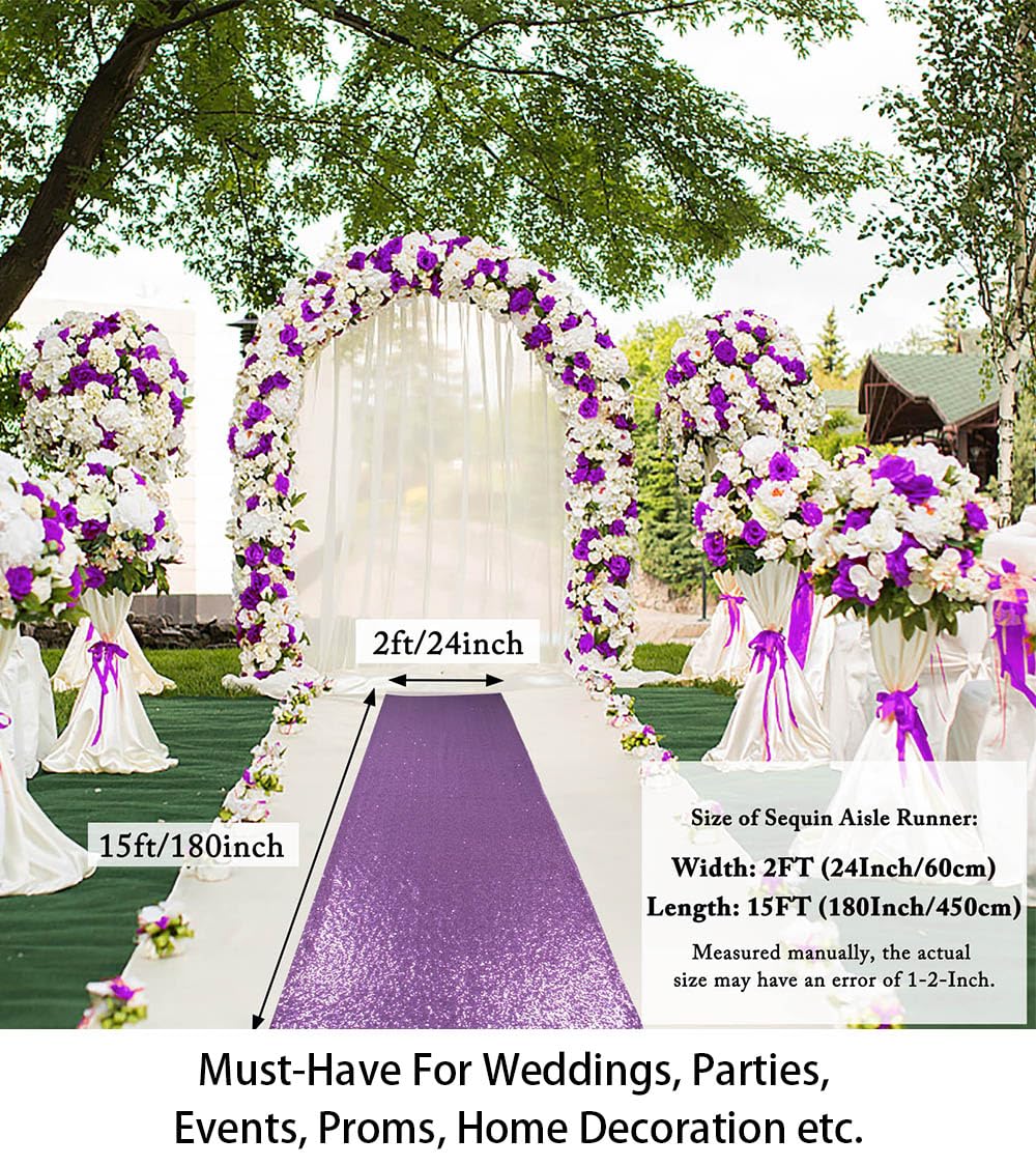 ShiDianYi Aisle Runners for Weddings Lavender 2FTx15FT Sequin Aisle Runner Light Purple Bridal Aisle Runner 15FT Carpet Runner Outdoor Aisle Runner for Wedding Ceremony