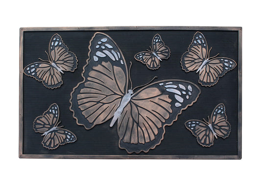 A1HC Rubber Welcome Doormat for Outdoor Entrance, Non-Slip Backing Front Door Mat for High Traffic Area Use, Fun Designed Entrymat, 18"x30" Butterflies Copper