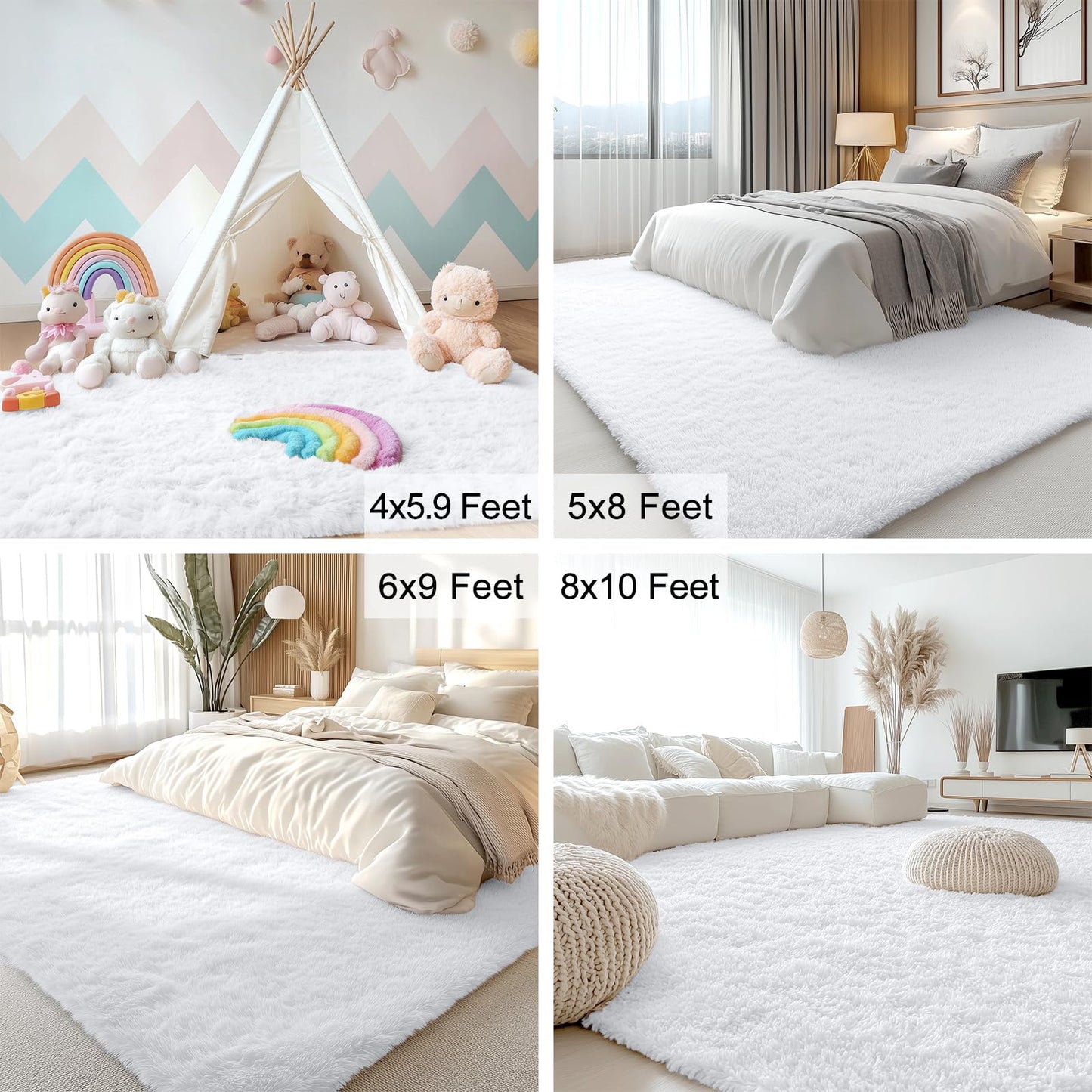 OLANLY 2x8 Machine Washable Runner Rugs for Hallway, Soft Fluffy Shaggy Bedside Rugs for Bedroom, Living Room, Indoor Floor Carpet for Kids Girls and Boys, Nursery Rooms, Home Decor Aesthetic, White