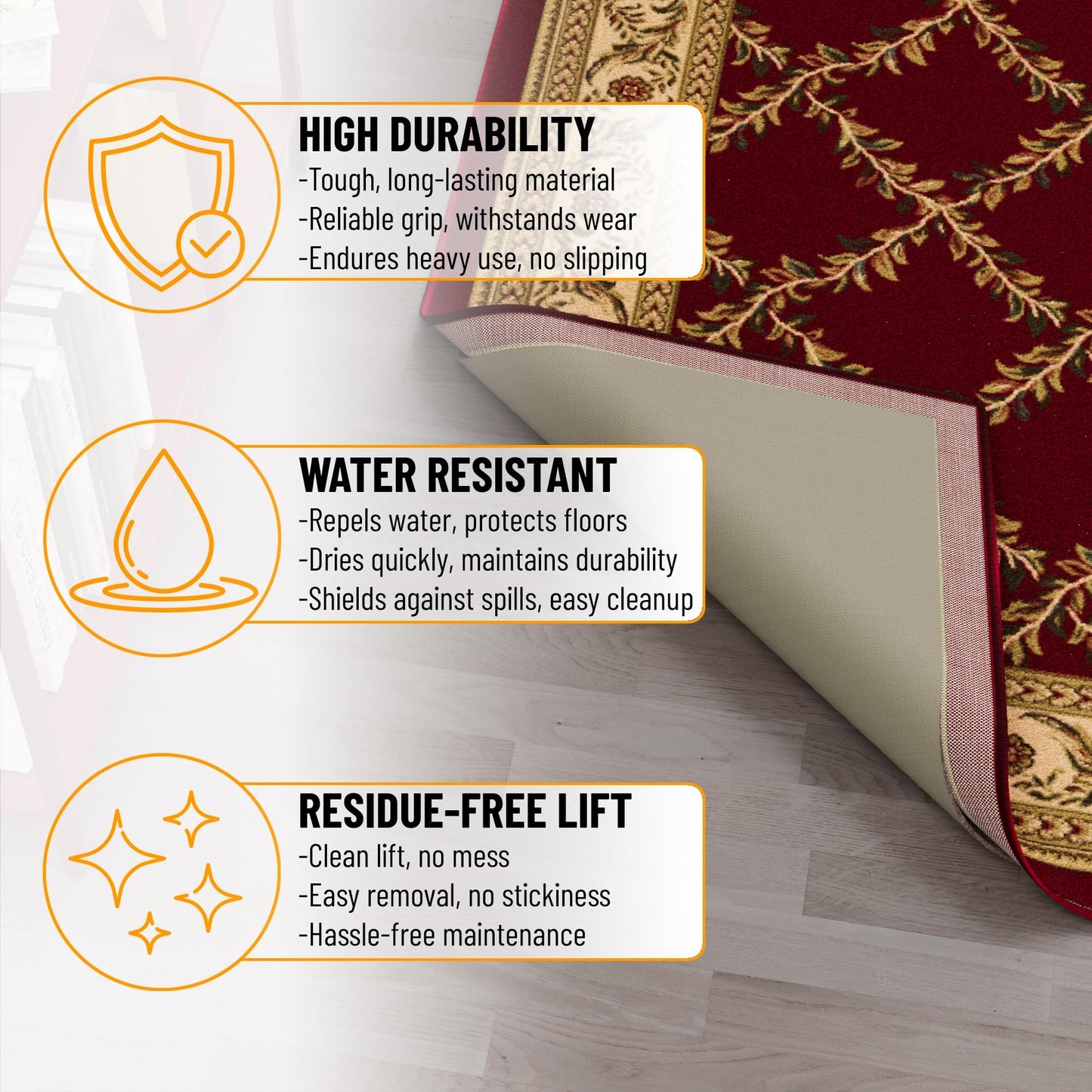 Ottomanson 3' x 7' Non-Slip Rug Pad Gripper 1/4 Inch Thick Dual Surface Felt + Rubber Gripper - Safe for All Floors, Brown