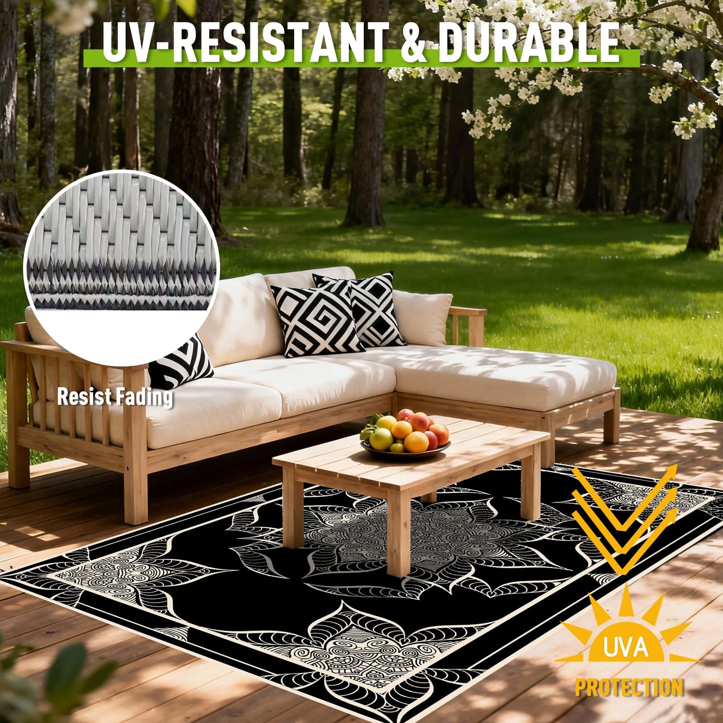 WILDROOTS 4x6 Feet Hepburn Flower Plastic Outdoor Rug, Stain Resistant Waterproof Reversible Outdoor Patio Rug, Fade Resistant Camping Rug