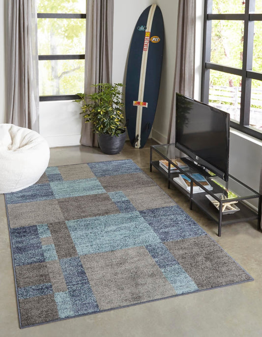 Unique Loom Autumn Collection Area Rug - Providence (2' x 3' 1" Rectangle, Blue Gray/ Light Brown)