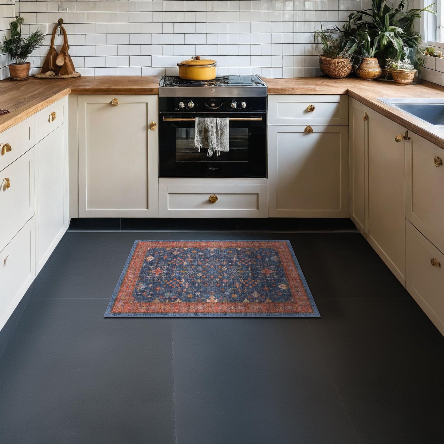 Hazo Haus Washable 2x3 Entry Rug Front Door Indoor, Farmhouse Small Area Rugs for Kitchen, Bathroom, Entrance, Non Slip Rubber Backed, Perfect for Boho Décor (2x3 Navy Blue)