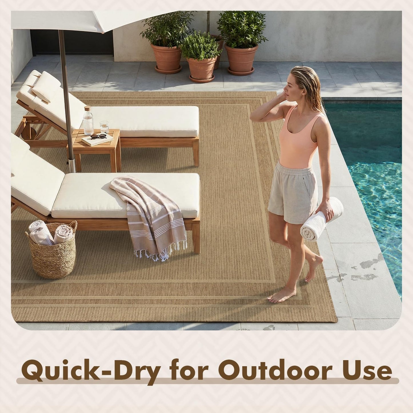MontVoo-3x5 Outdoor Rug Porch Entryway Rug-Polypropylene Indoor Outdoor Rugs for Entryway Kitchen Balcony Patio, Textured Weave, Durable, Fade-Resistant, Non-Shedding, Modern Neutral Brown