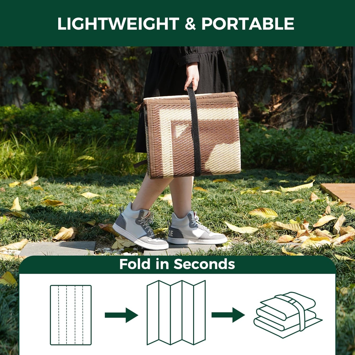 FXW Camping Rug, 6' x 9' Large Waterproof Portable RV Mat, Easy-to-Clean Straw Plastic Mat for Outdoor, Patio, Backyard, Deck, Picnic, Beach, Trailer, Brown & Beige