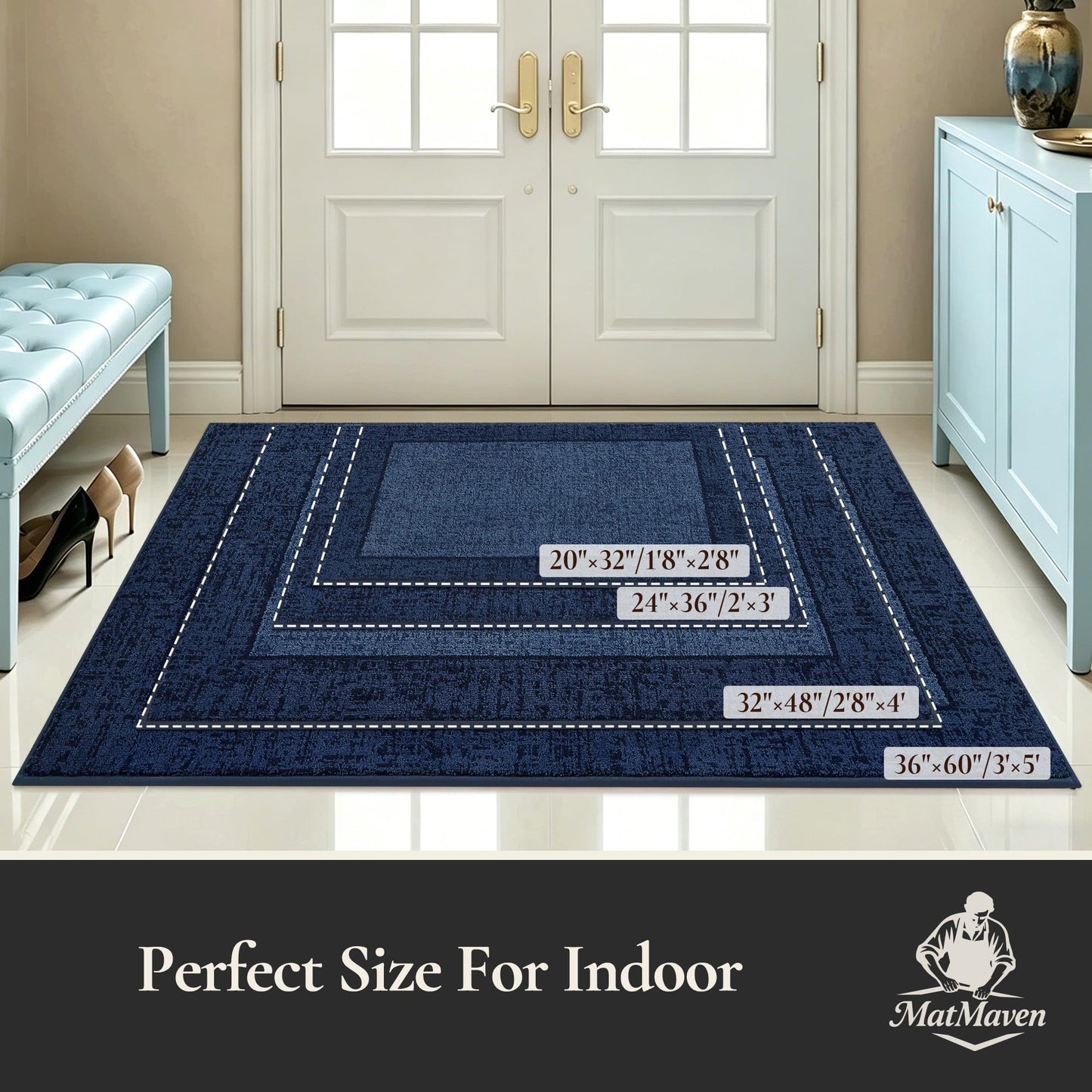 MatMaven Dirt Trapper Door Mat 20"x 32", Non Slip Washable Doormat, Stain Removal and Absorbent Welcome Mat, Floor Mats,Low Profile Entrance Dog Door Mats for Front Back Door,Blue