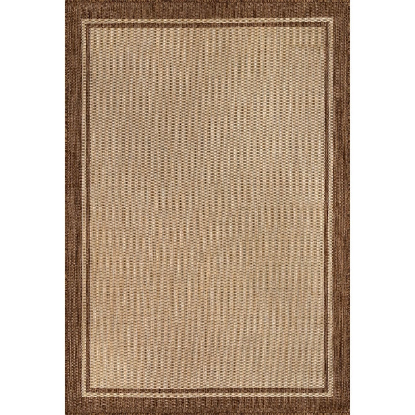 CAMILSON Outdoor Rug 5x7 Bordered Natural Brown Modern Area Rugs for Indoor and Outdoor Patios, Kitchen and Hallway Mats, Washable Porch Deck Outside Carpet (Border Jute, 5 x 7)