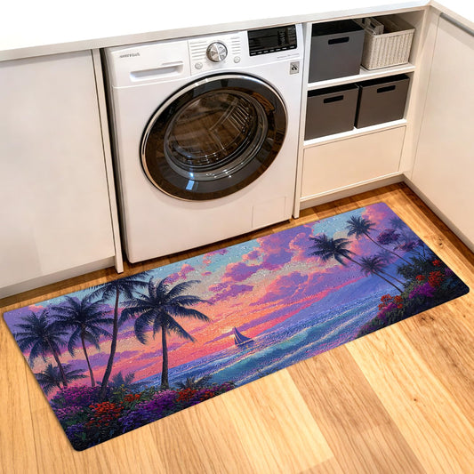 ANNA QUEEN Pink Sunset Laundry Room Rug 20x47 Inch – Non Slip Pink Sunset Mat for Laundry Room, Kitchen, Entryway, Holiday Decor