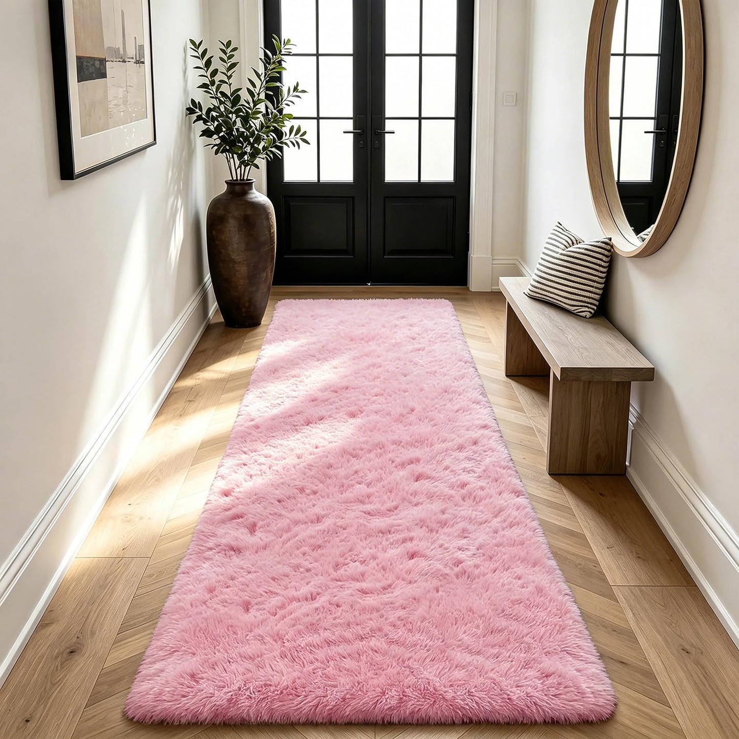 Shag Runner Rug for Bedroom Living Room 3x7 Upgrade Non-Slip Fluffy Soft Bedside Rugs,Pink Shaggy Carpet for Kids Girls Boys Dorm Nursery Home Decor Aesthetic