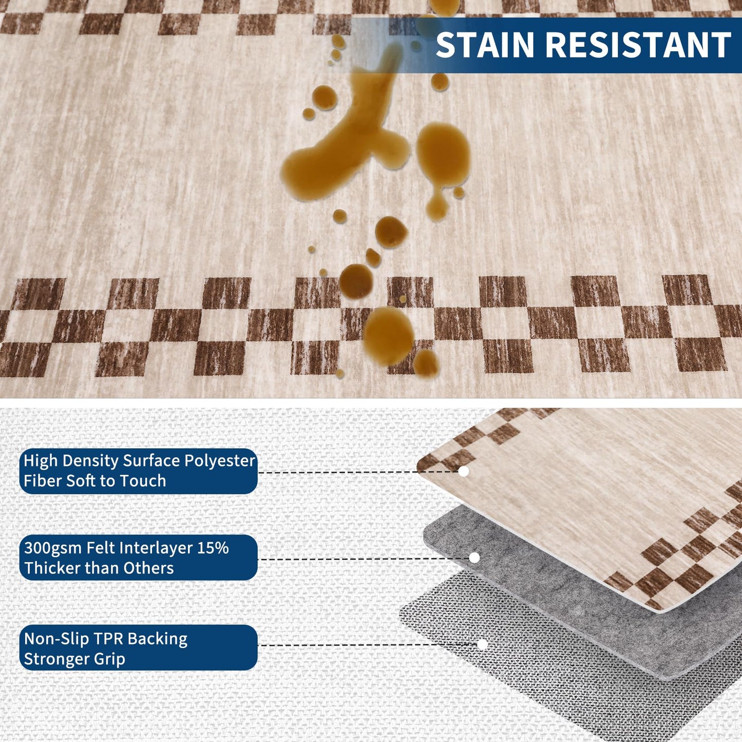GarveeHome Hallway Runner Rug 2x6 Non Slip Scalloped Washable Rug for Kitchen Entry Stain Resistant Modern Border Throw Floor Carpet Long Runner Mat for Bathroom Living Room Bedside, Beige