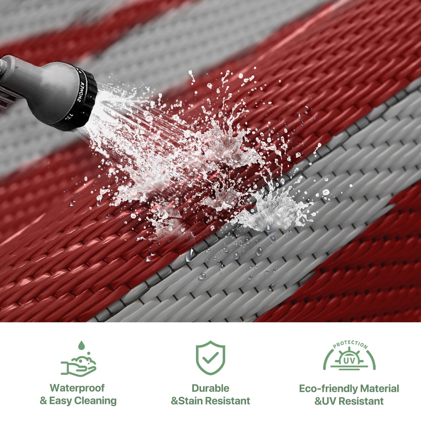 GENIMO Outdoor Rug Waterproof 6'x9' for Patio, Foldable Reversible Plastic Straw Carpet for Travel Trailers, Outside Area Mat for Rv, Deck, Picnic, Porch, Balcony, Beach, Red & Grey