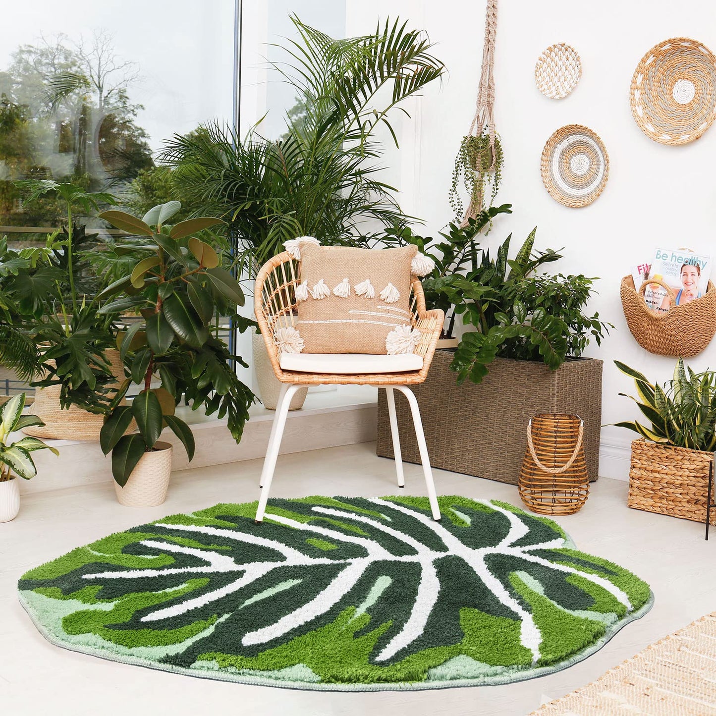 NOTASA Kids Rug Green Leaf Area Rug for Nursery Cute Bath Mat Non Slip Small Preppy Carpet for Bedroom Bathroom Children Playroom Boho Home Decor Washable 2.6'x4'