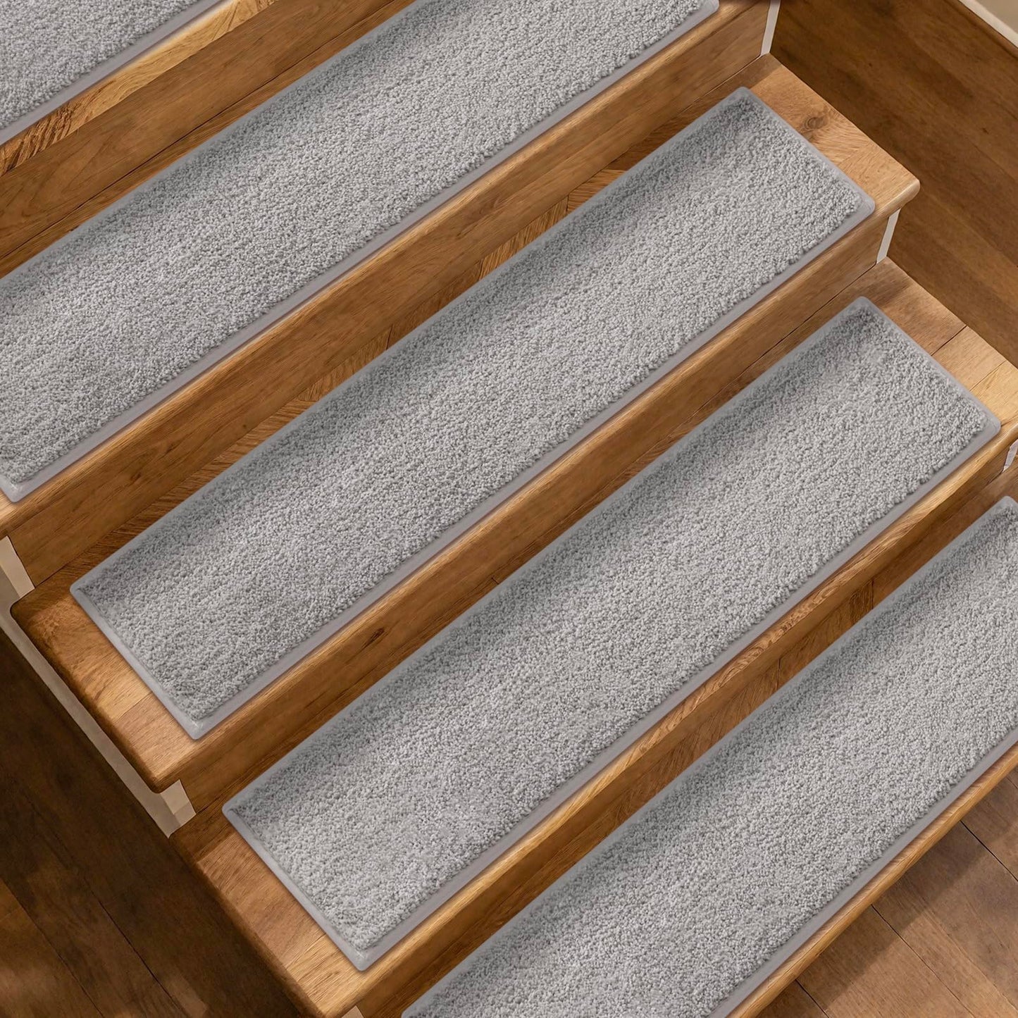 SHIEN Non-Slip Stair Treads for Wooden Steps, 8x30 Inch Extra Thick Stair Mats (13mm), Precisely Sewn Edges & No Trimming Needed, Heavy-Duty Polyester Indoor Carpet Pads (Grey, 12pc)