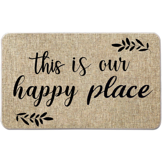 NYDECOR Welcome Mats for Front Door This is Our Happy Place Door Mat Decorative Quote Doormat Farmhouse Floor Mats Rubber Entrance Rug for Indoor Outdoor 17x28 inch