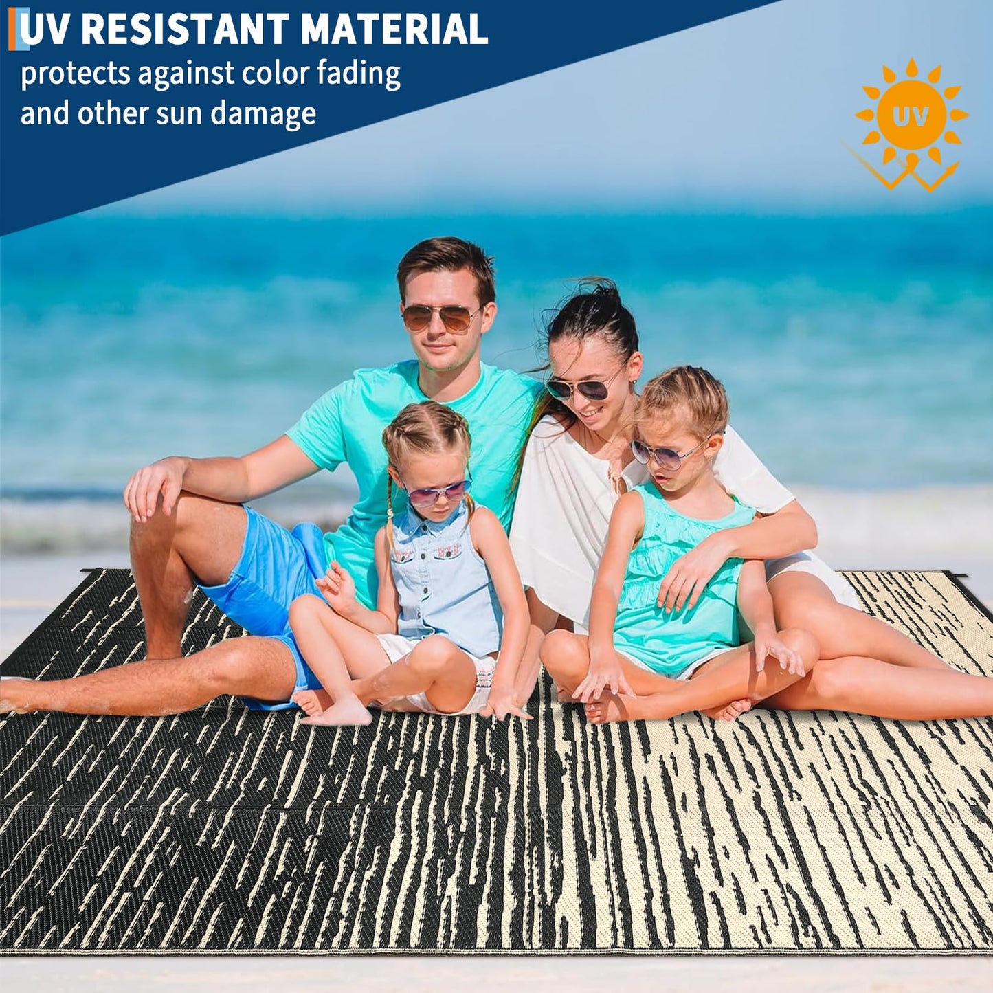 COZYLOOM Striped 6x9 RV Outdoor Rug Waterproof, Modern Outdoor Plastic Straw Rug, Foldable Lightweight Reversible UV Resisatnt Rugs for Picnic Backyard Deck Balcony Porch Beach Camper, Black Coffee